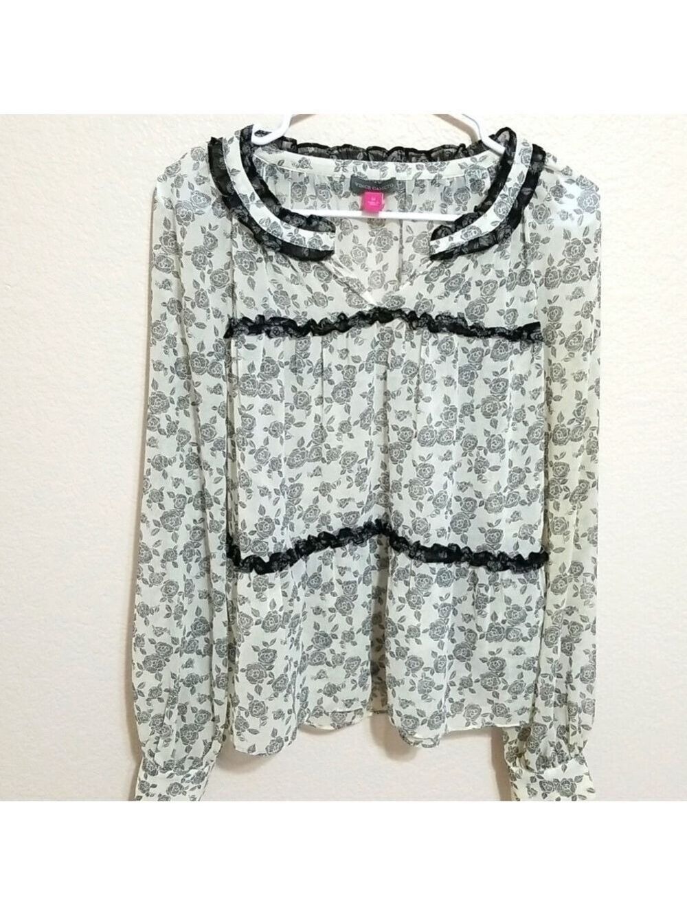 Vince Camuto Semisheer Blouse Medium White and Black